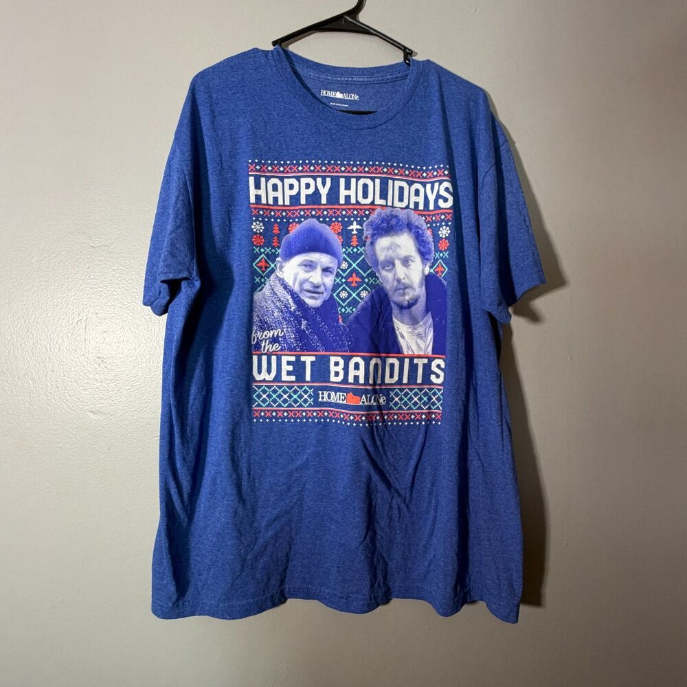 Home Alone Shirt 2XL Wet Bandits Happy Holidays Graphic Movie Tee Blue